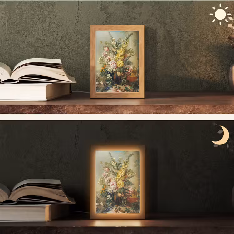 Grote vaas met bloemen - Josep Mirabent - Oude meesters Light Box met kabel (Tafellamp) klein -sfeer3