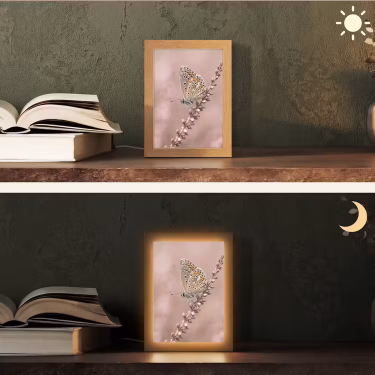 Lavendel - Vlinder - Paars Light Box met kabel (Tafellamp) klein -sfeer3