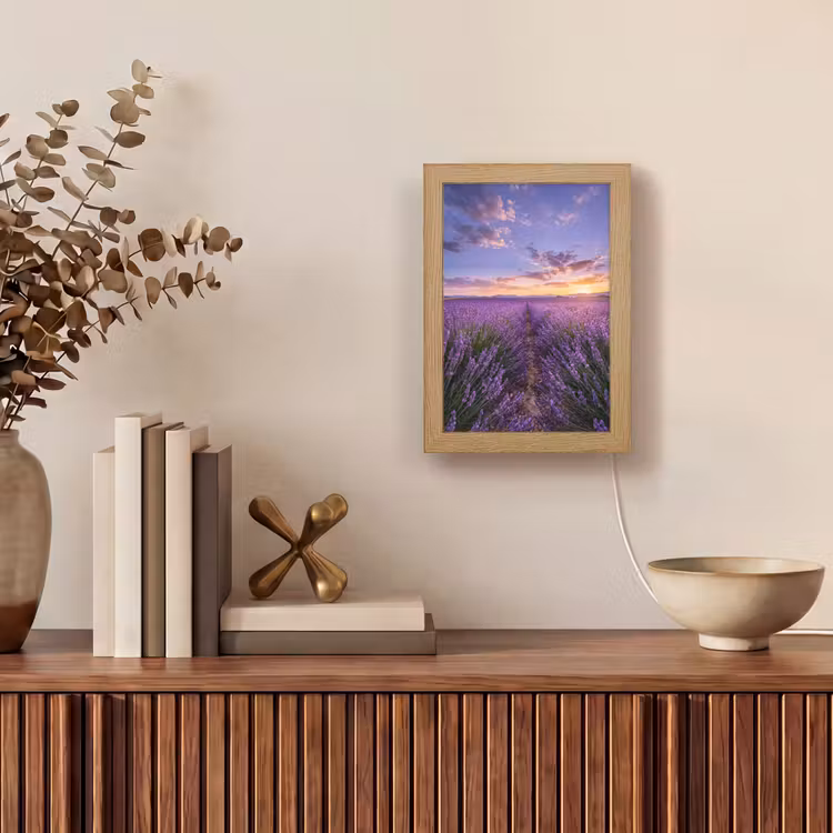 Lavendel - Veld - Natuur - Paars Light Box met kabel (Tafellamp) klein -sfeer2