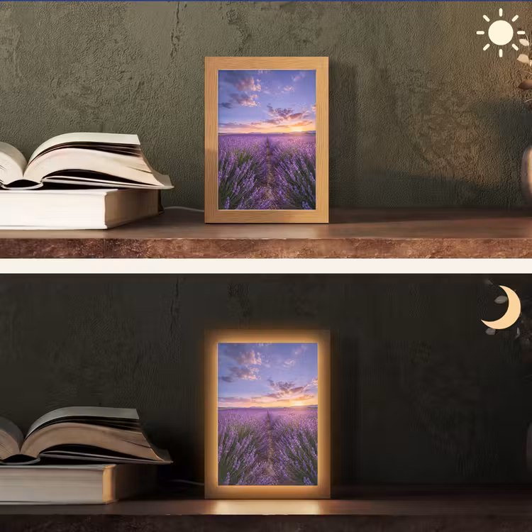 Lavendel - Veld - Natuur - Paars Light Box met kabel (Tafellamp) klein -sfeer3