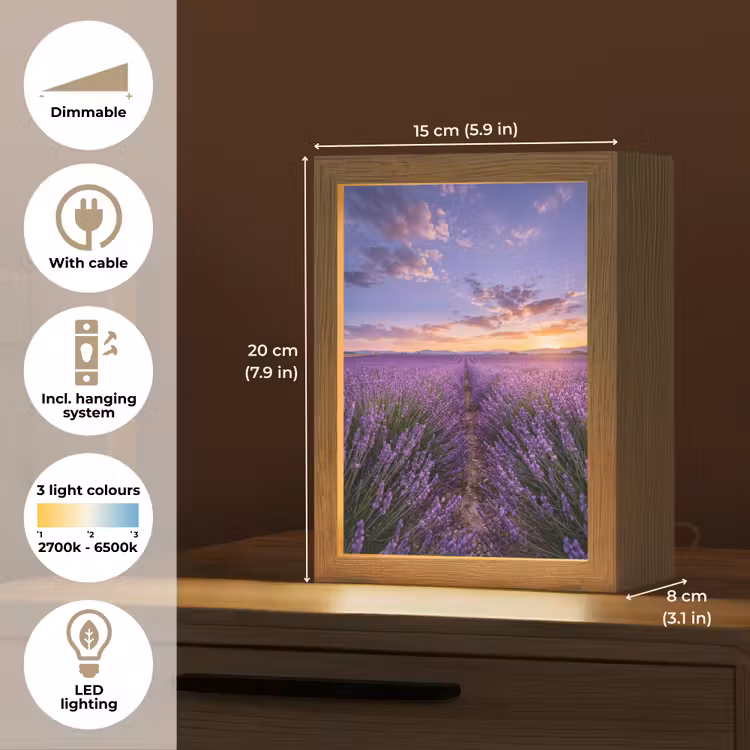 Lavendel - Veld - Natuur - Paars Light Box met kabel (Tafellamp) klein -USP_EN