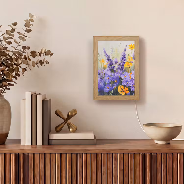 Lavendel - Bloemen - Natuur - Kunst Light Box met kabel (Tafellamp) klein -sfeer2