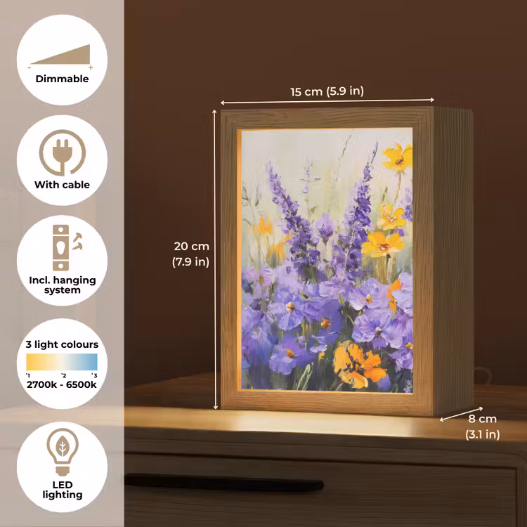 Lavendel - Bloemen - Natuur - Kunst Light Box met kabel (Tafellamp) klein -USP_EN