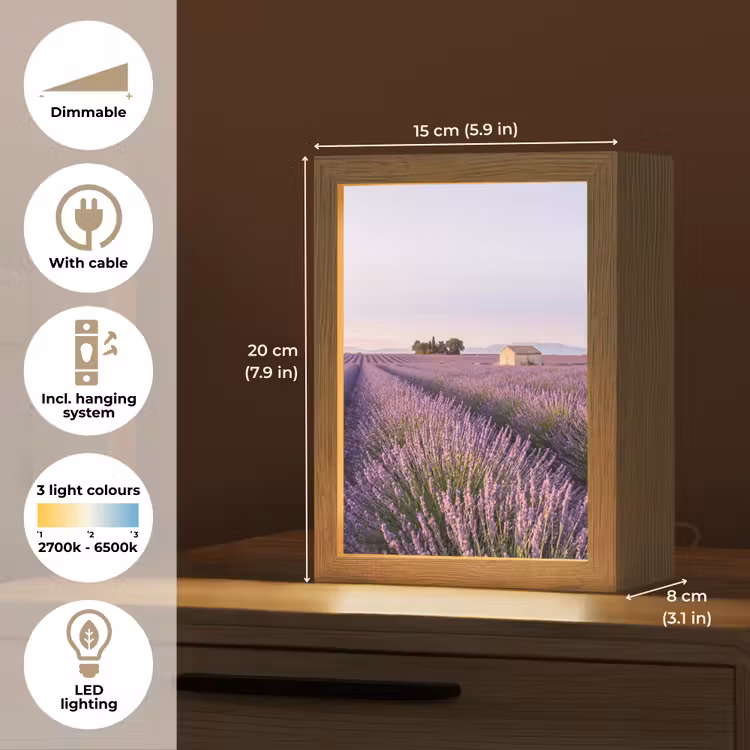 Lavendel - Landschap - Sereen - Paars Light Box met kabel (Tafellamp) klein -USP_EN