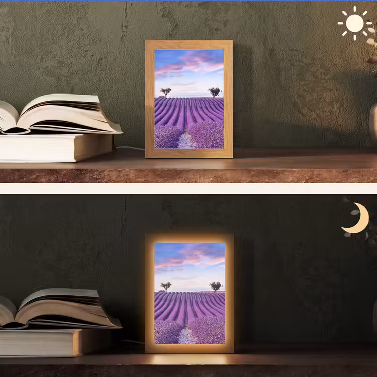 Lavendel - Natuur - Paars - Bomen - Bloemen Light Box met kabel (Tafellamp) klein -sfeer3