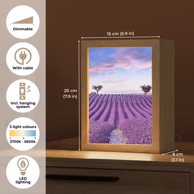 Lavendel - Natuur - Paars - Bomen - Bloemen Light Box met kabel (Tafellamp) klein -USP_EN