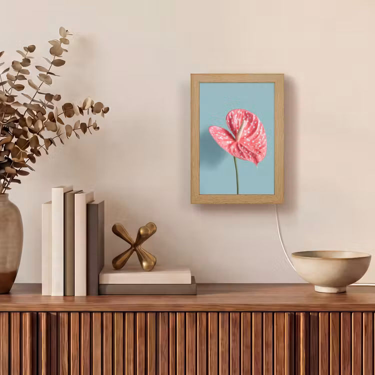 Blad - Anthurium - Stippen - Roze Light Box met kabel (Tafellamp) klein -sfeer2