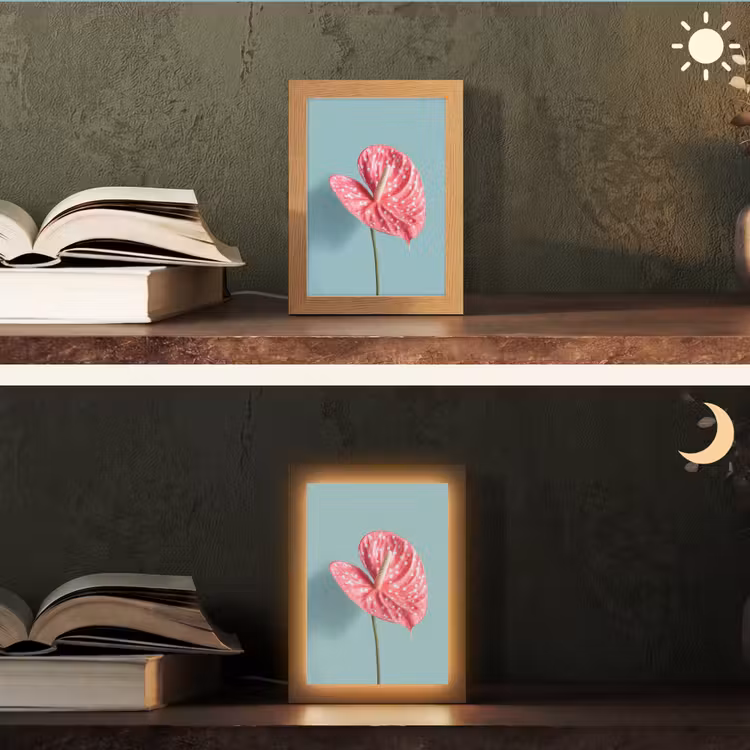 Blad - Anthurium - Stippen - Roze Light Box met kabel (Tafellamp) klein -sfeer3