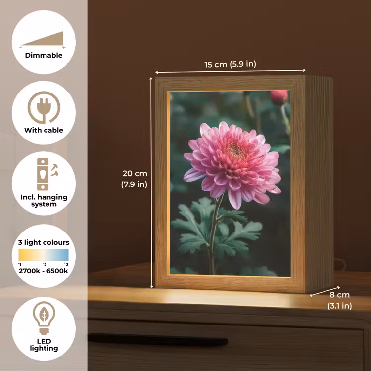 Blad - Chrysant - Roze - Schaduw Light Box met kabel (Tafellamp) klein -USP_EN