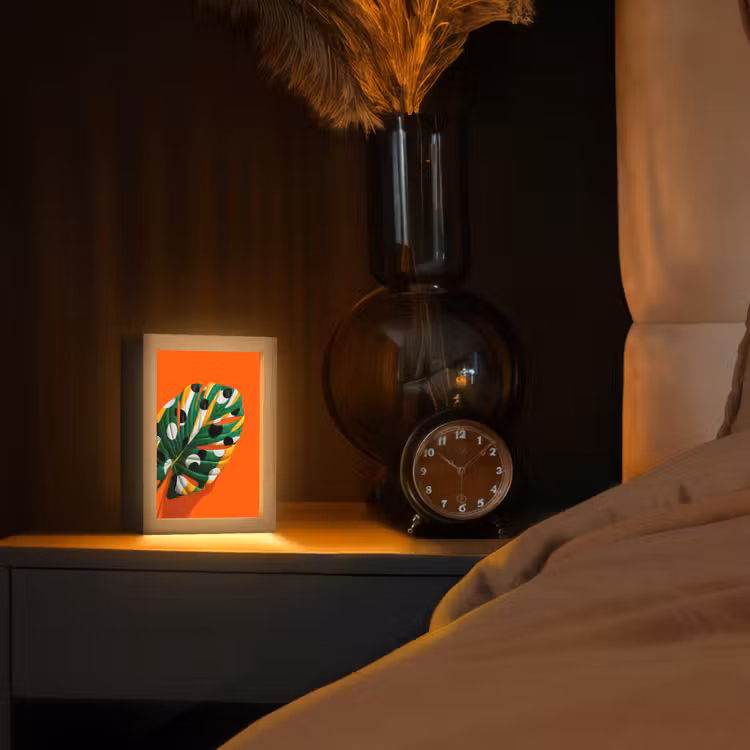 Blad - Oranje - Stippen - Kleurrijk Light Box met kabel (Tafellamp) klein -sfeer1