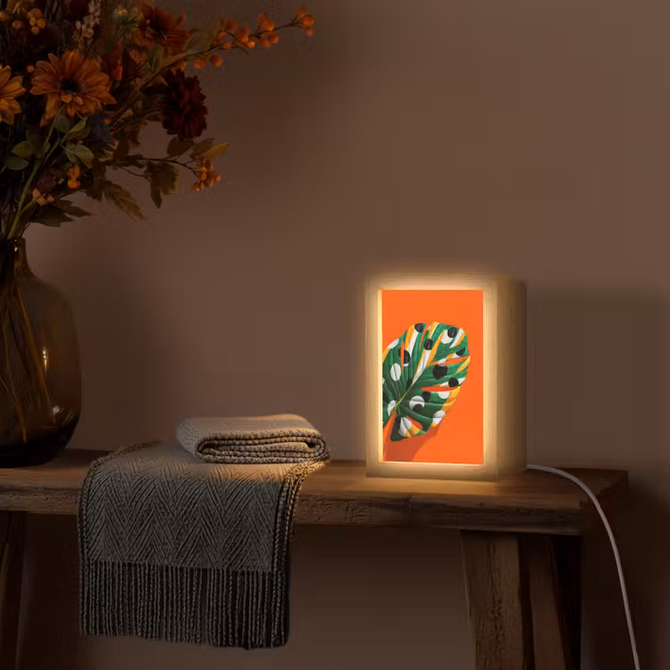 Blad - Oranje - Stippen - Kleurrijk Light Box met kabel (Tafellamp) klein -sfeer4