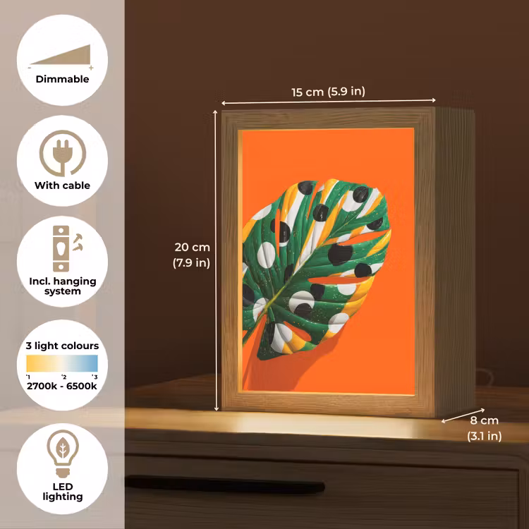 Blad - Oranje - Stippen - Kleurrijk Light Box met kabel (Tafellamp) klein -USP_EN