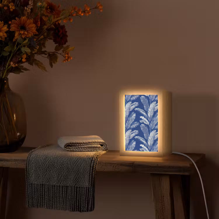 Blad - Palm - Blauw Light Box met kabel (Tafellamp) klein 925 -sfeer4