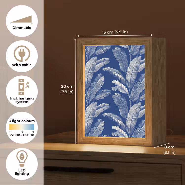 Blad - Palm - Blauw Light Box met kabel (Tafellamp) klein 925 -USP_EN