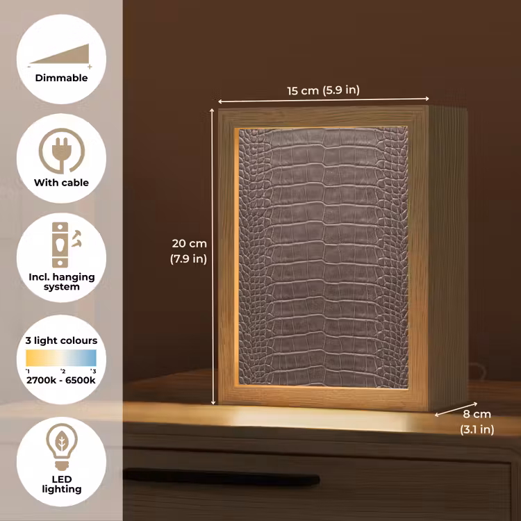 Leer - Krokodil - Mat Light Box met kabel (Tafellamp) klein -USP_EN