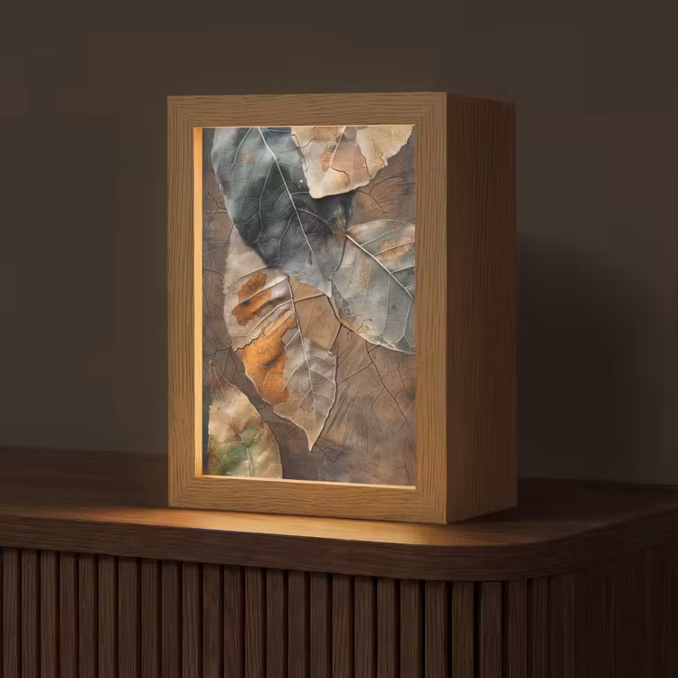 Bladeren - Bruin - Herfst - Natuur Light Box met kabel (Tafellamp) klein -z3d_website