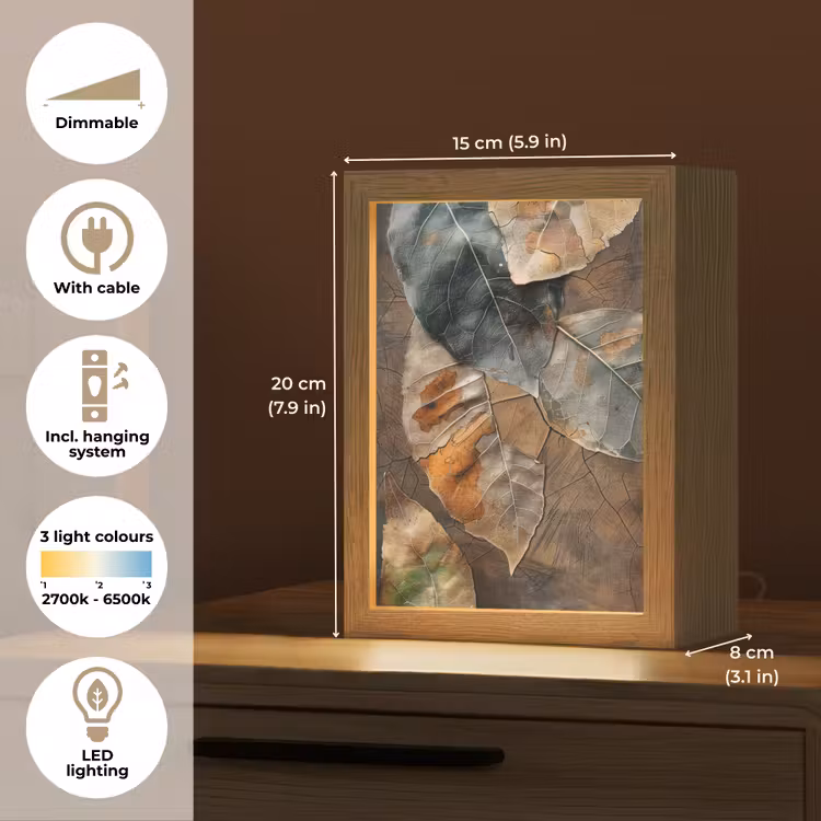 Bladeren - Bruin - Herfst - Natuur Light Box met kabel (Tafellamp) klein -USP_EN