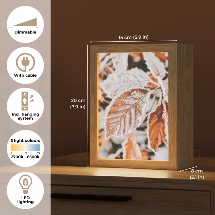 Bladeren - IJs - Winter - Natuur Light Box met kabel (Tafellamp) klein -USP_EN
