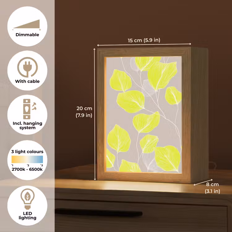 Bladeren - Neon - Geel - Lijnen Light Box met kabel (Tafellamp) klein -USP_EN