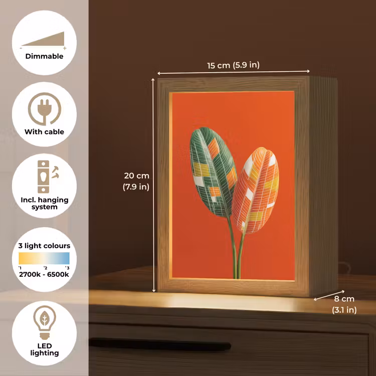 Bladeren - Ovaal - Mozaïek - Patroon Light Box met kabel (Tafellamp) klein -USP_EN