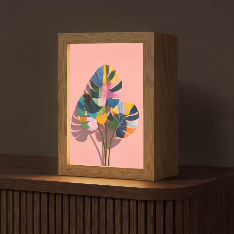 Bladeren - Geschilderd - Vlakken - Kleurrijk Light Box met kabel (Tafellamp) klein -z3d_website