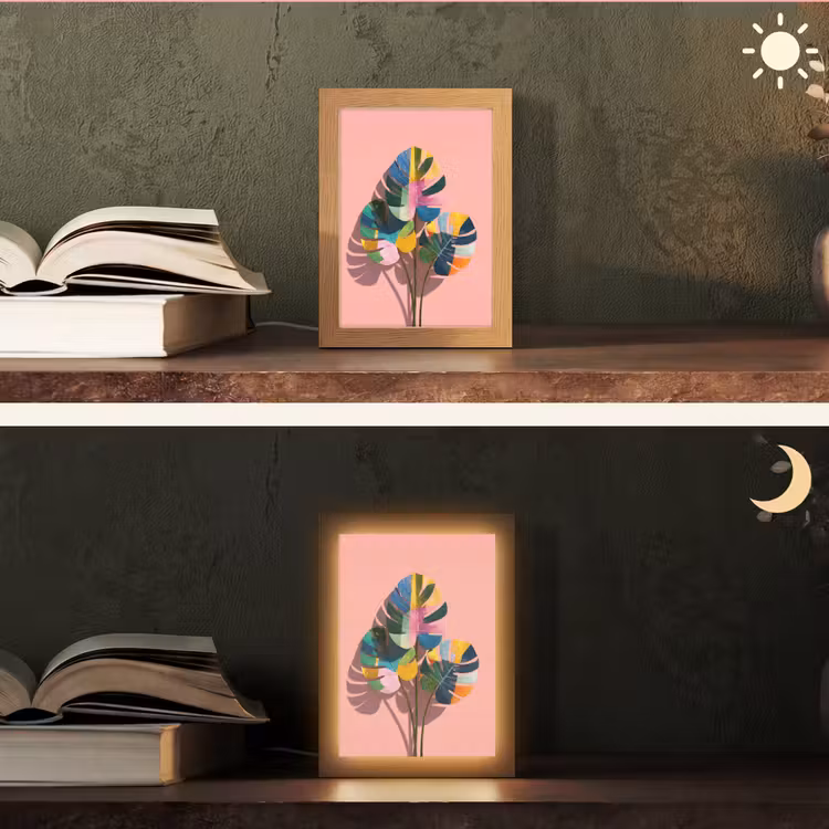 Bladeren - Geschilderd - Vlakken - Kleurrijk Light Box met kabel (Tafellamp) klein -sfeer3