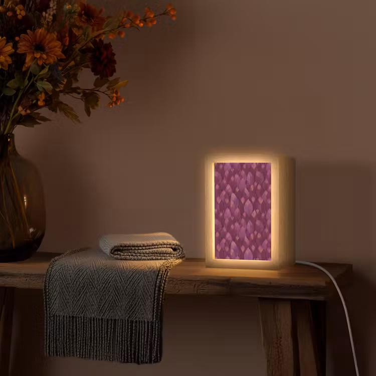 Bladeren - Patroon - Burgundy Light Box met kabel (Tafellamp) klein 925 -sfeer4