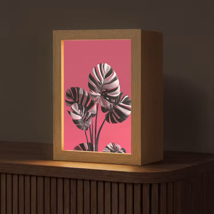 Bladeren - Rond - Roze Light Box met kabel (Tafellamp) klein -z3d_website