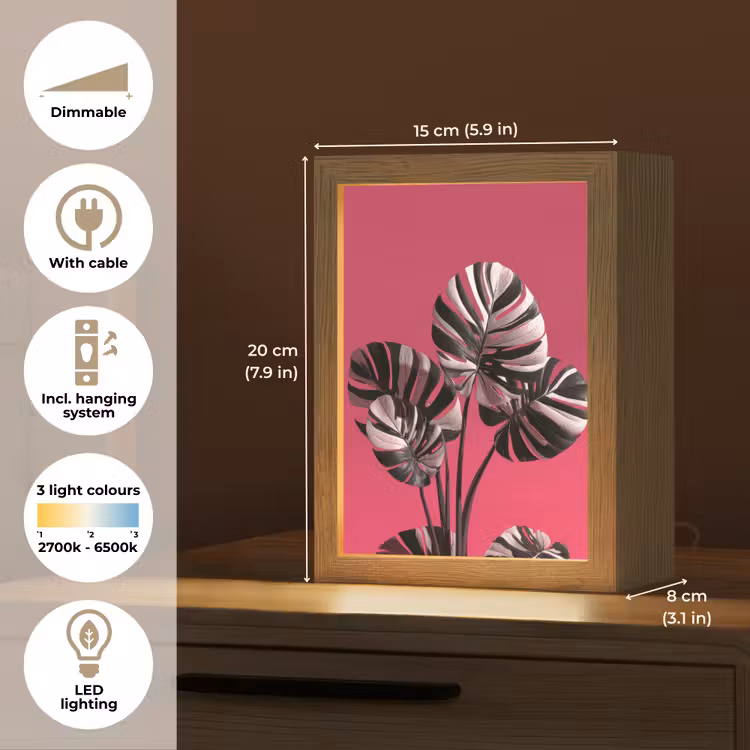 Bladeren - Rond - Roze Light Box met kabel (Tafellamp) klein -USP_EN