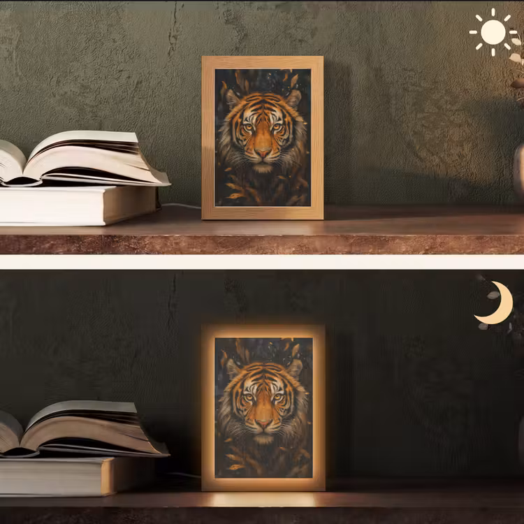 Bladeren - Tijger - Oranje Light Box met kabel (Tafellamp) klein -sfeer3