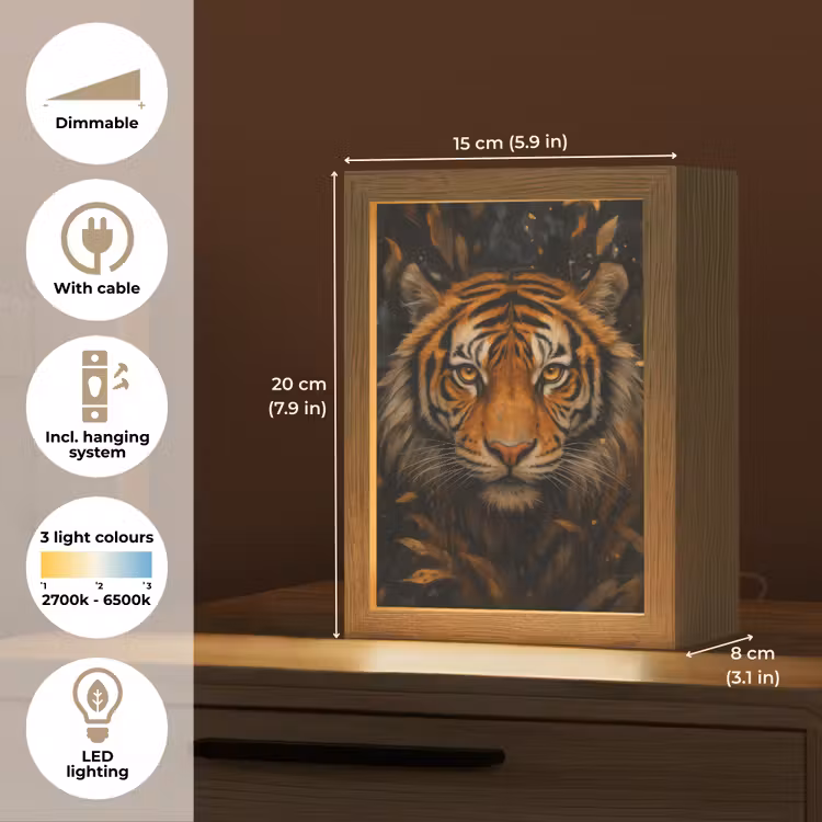Bladeren - Tijger - Oranje Light Box met kabel (Tafellamp) klein -USP_EN