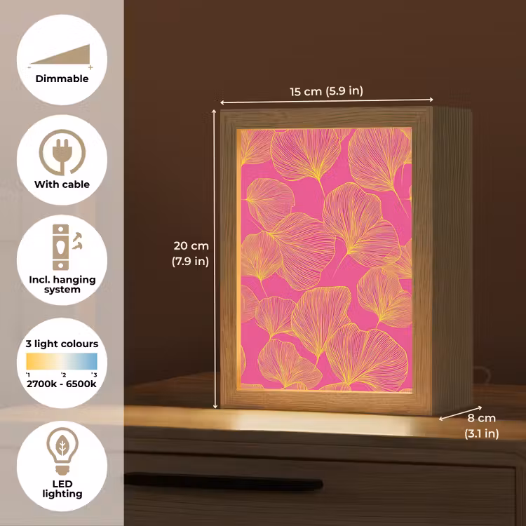 Bladeren - Nerven - Grafisch - Roze Light Box met kabel (Tafellamp) klein -USP_EN