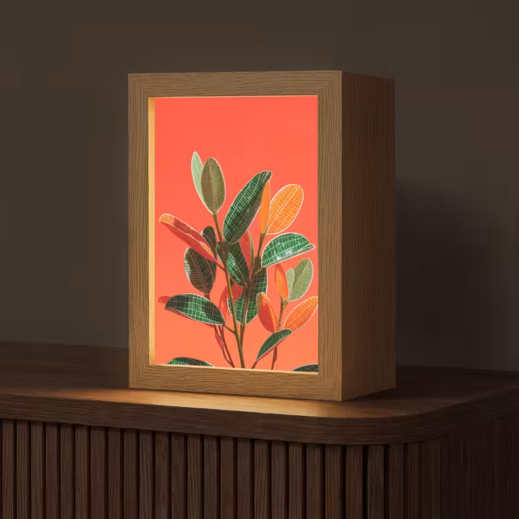 Bladeren - Nerven - Oranje - Structuur Light Box met kabel (Tafellamp) klein -z3d_website