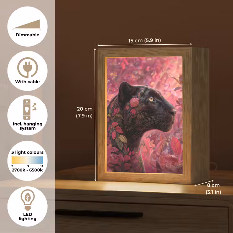 Luipaard - Bloemen - Roze Light Box met kabel (Tafellamp) klein -USP_EN