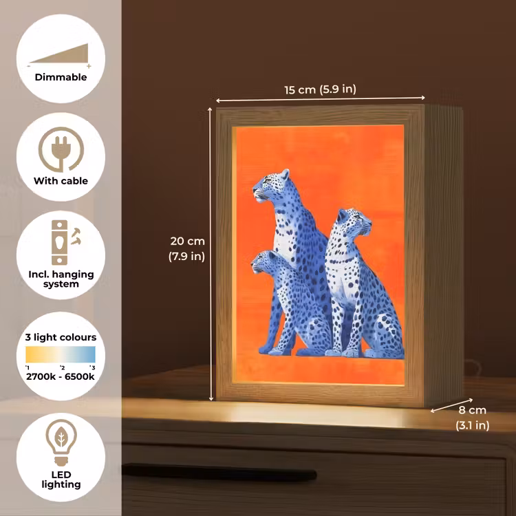 Luipaarden - Stippen - Oranje Light Box met kabel (Tafellamp) klein -USP_EN