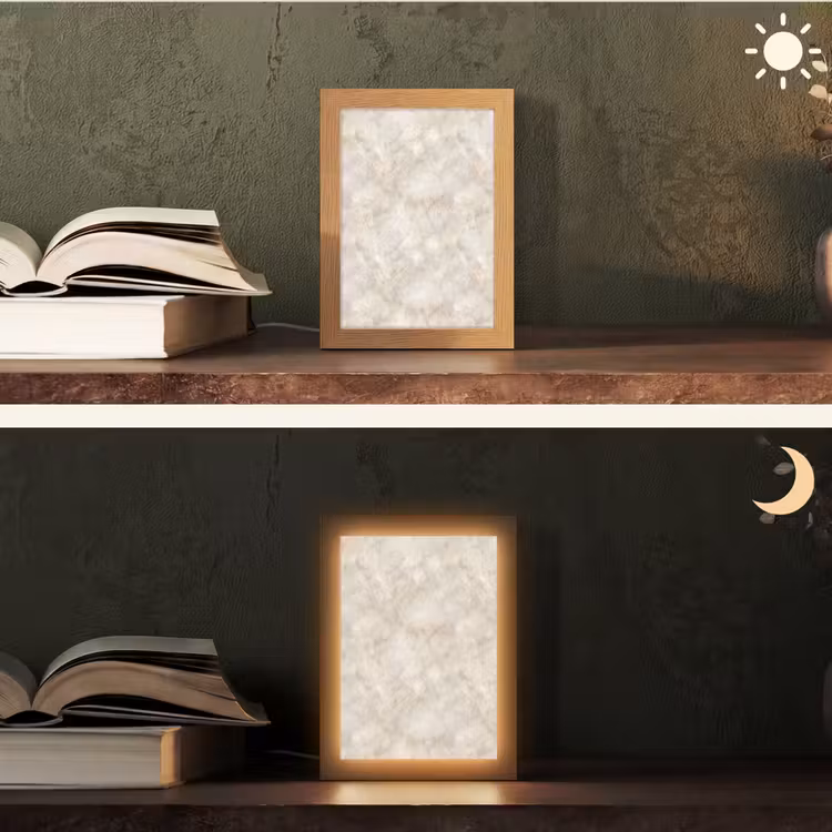 Lichtbeige - Goudbruine Nerven - Marmer Light Box met kabel (Tafellamp) klein 925 -sfeer3