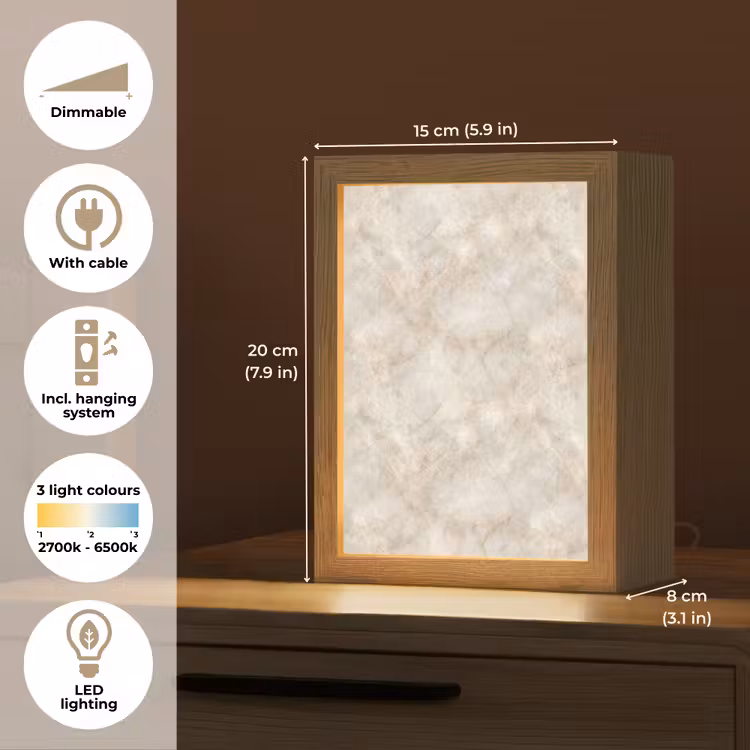 Lichtbeige - Goudbruine Nerven - Marmer Light Box met kabel (Tafellamp) klein 925 -USP_EN