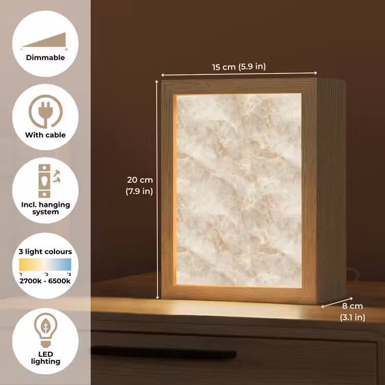 Lichtbeige - Onyx - Subtiel Light Box met kabel (Tafellamp) klein 925 -USP_EN