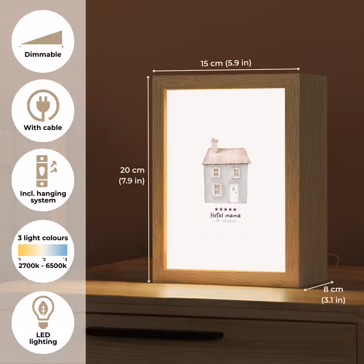 Lichtblauw - Huisje - Mama - Tekst Light Box met kabel (Tafellamp) klein -USP_EN