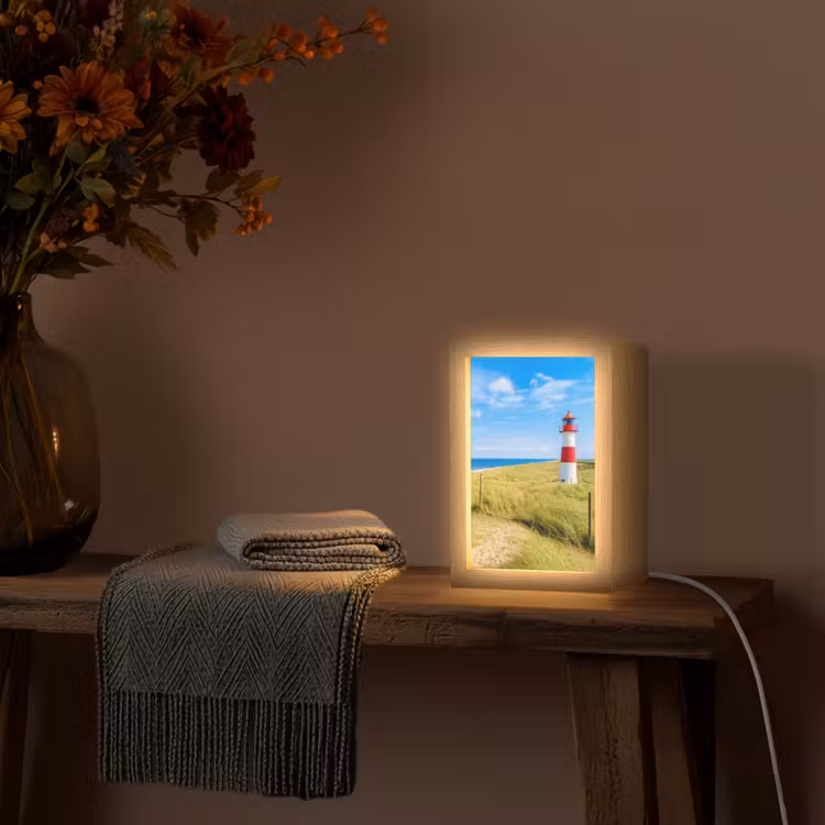 Vuurtoren - Duinen - Strand - Zee - Zomer Light Box met kabel (Tafellamp) klein -sfeer4