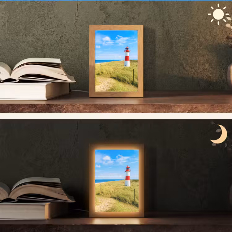 Vuurtoren - Duinen - Strand - Zee - Zomer Light Box met kabel (Tafellamp) klein -sfeer3
