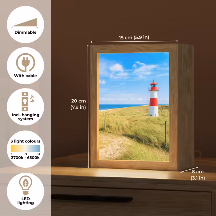 Vuurtoren - Duinen - Strand - Zee - Zomer Light Box met kabel (Tafellamp) klein -USP_EN