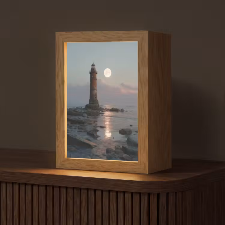 Vuurtoren - Stenen - Water - Maan Light Box met kabel (Tafellamp) klein -z3d_website