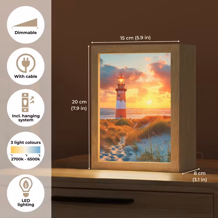 Vuurtoren - Zonsondergang - Duinen - Horizon Light Box met kabel (Tafellamp) klein -USP_EN