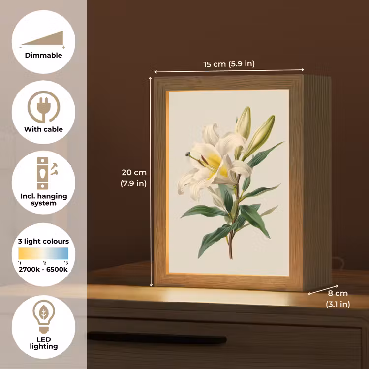 Lelie - Elegant - Botanisch - Beige Light Box met kabel (Tafellamp) klein -USP_EN