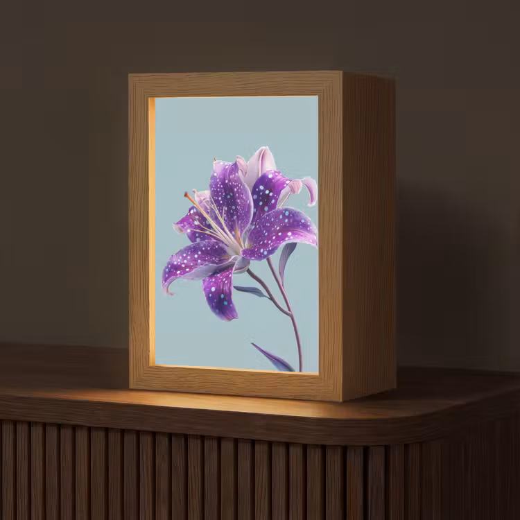 Lelie - Bloem - Paars - Stippen Light Box met kabel (Tafellamp) klein -z3d_website