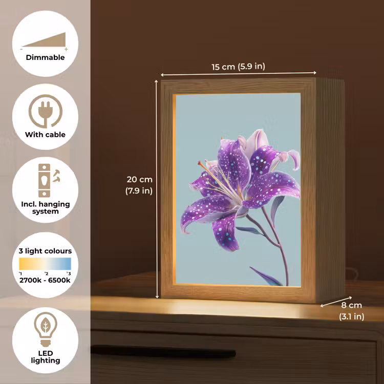 Lelie - Bloem - Paars - Stippen Light Box met kabel (Tafellamp) klein -USP_EN