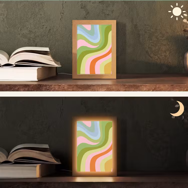 Lijnen - Pasteltinten - Golvend Light Box met kabel (Tafellamp) klein -sfeer3