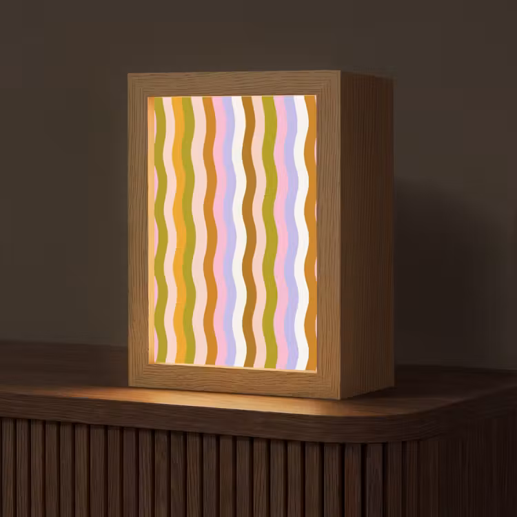 lijnen - Golven - Pastelkleuren - Patroon Light Box met kabel (Tafellamp) klein -z3d_website