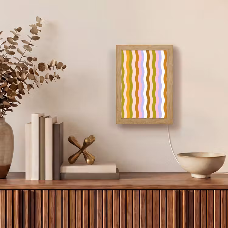 lijnen - Golven - Pastelkleuren - Patroon Light Box met kabel (Tafellamp) klein -sfeer2